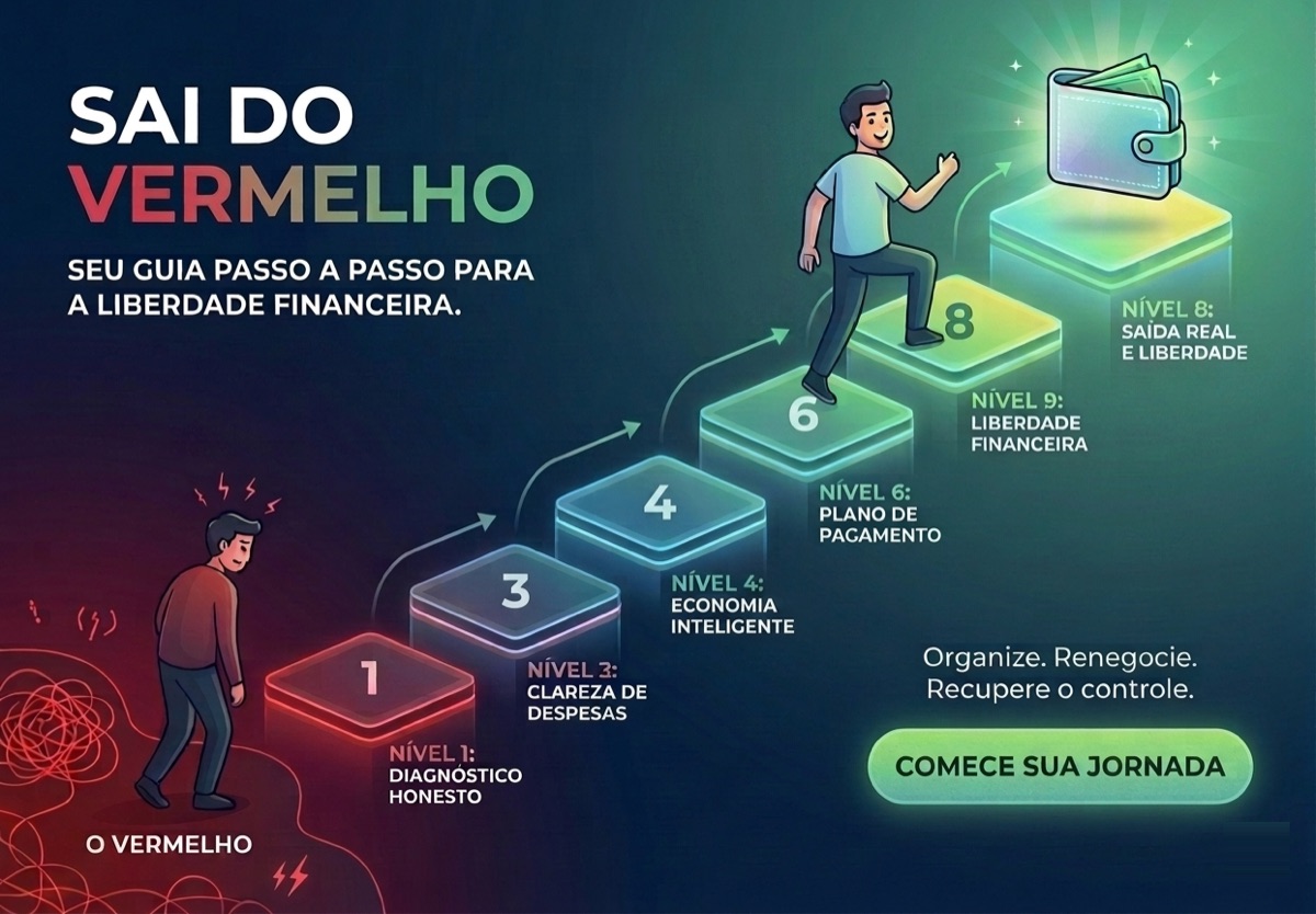 Jornada Sai do Vermelho — 8 níveis do diagnóstico até a liberdade financeira
